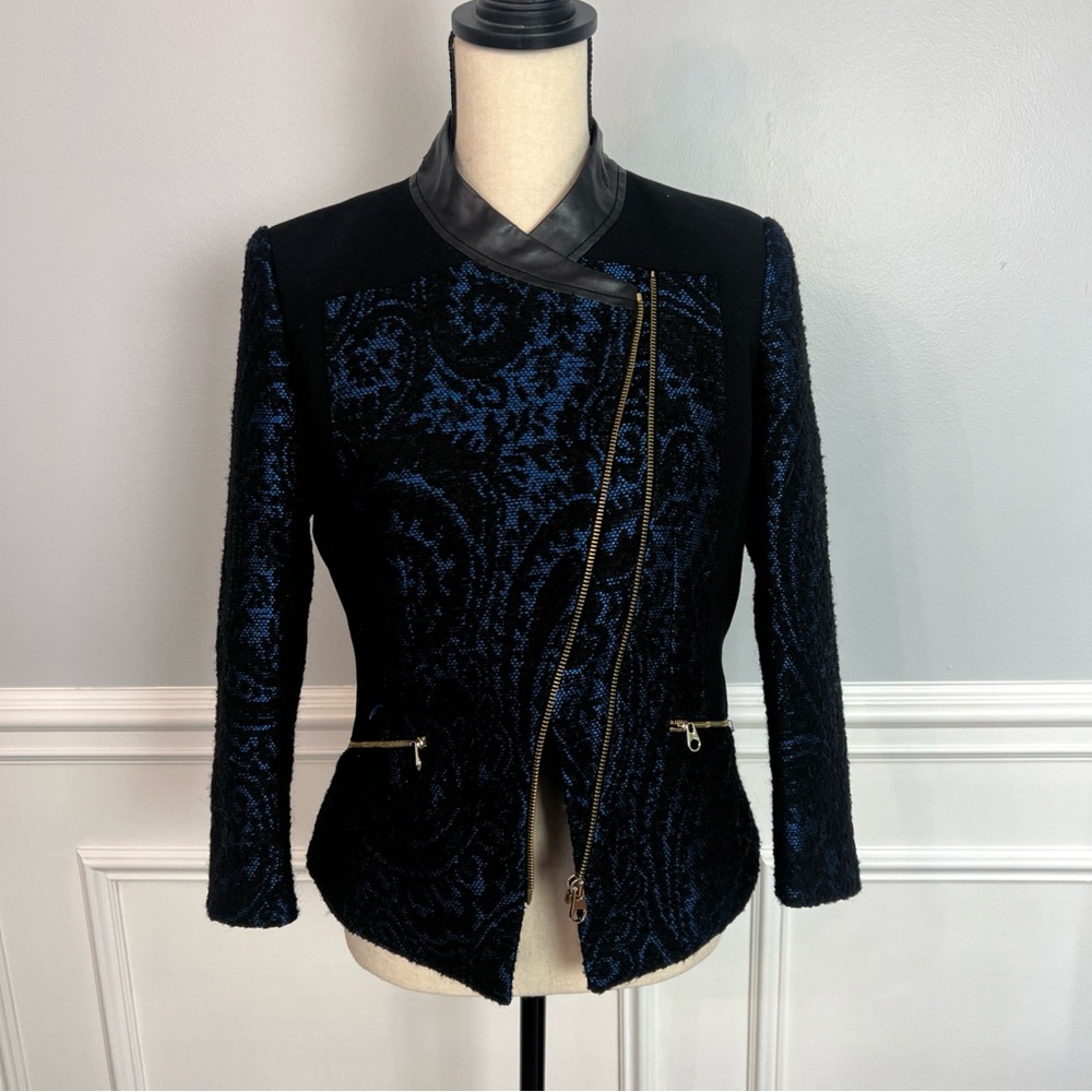 Ted Baker Black & Blue Textured Zip-Front Blazer